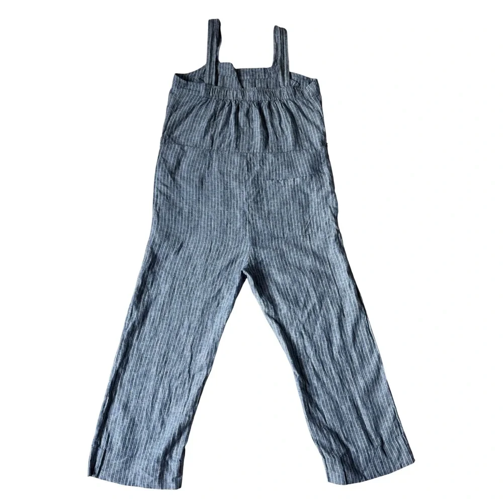Quince Jumpsuit NO BELT European Linen Square Neck Blue Chambray Stripe Large